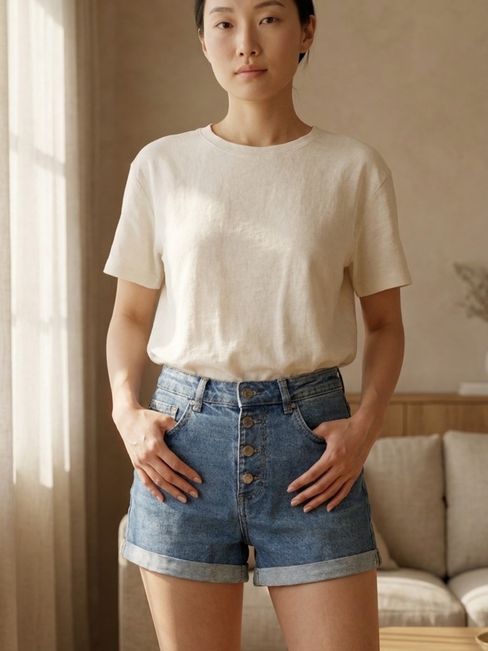 Denim&Co Blue High-Rise Button-Front Jean Shorts